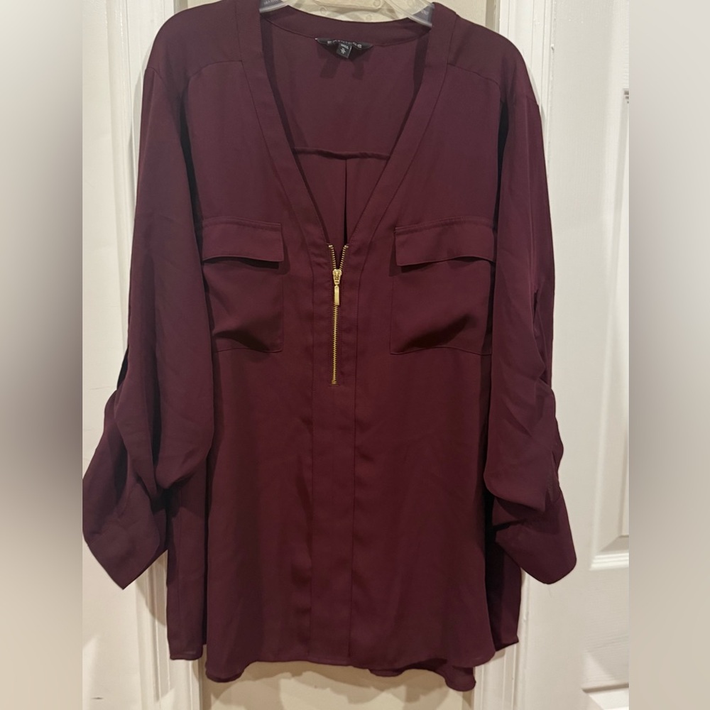 Express Maroon Blouse with Gold Accent